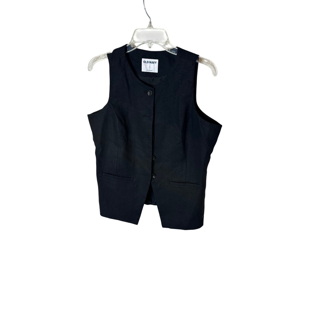 OLD NAVY Black Button‎ Front Sleeveless Vest Womens Size L